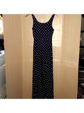 Old Navy Women's Navy Blue White Polka-dot Sleeveless Maxi Dress Small